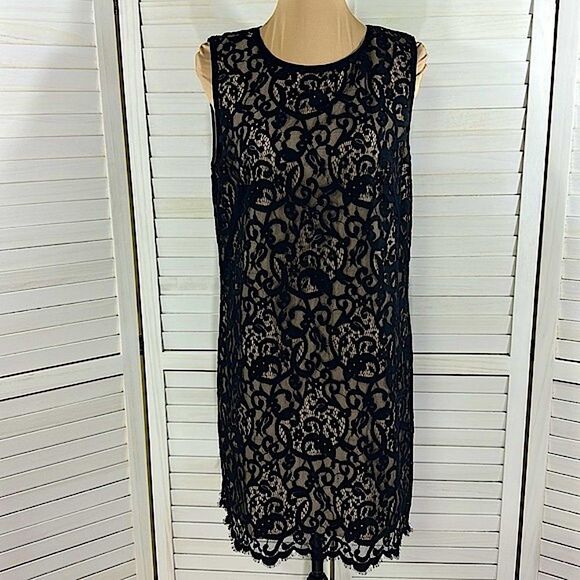 Loft Black Cocktail Dress Size 12 Lace Sleeveless NWOT - Picture 4 of 16